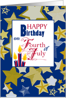Stars and Candles Happy Birthday on Fourth of July card