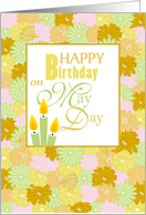 Flowers and Candles Happy Birthday on May Day card
