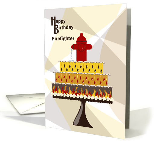 Hydrant and Cake Firefighter Happy Birthday card (1285078)