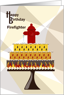 Hydrant and Cake Firefighter Happy Birthday card