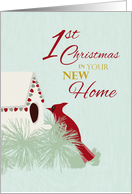 Cardinal and Bird House First Christmas in New Home card