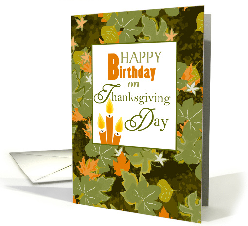 Leaves and Candles Birthday on Thanksgiving Day card (1401792)