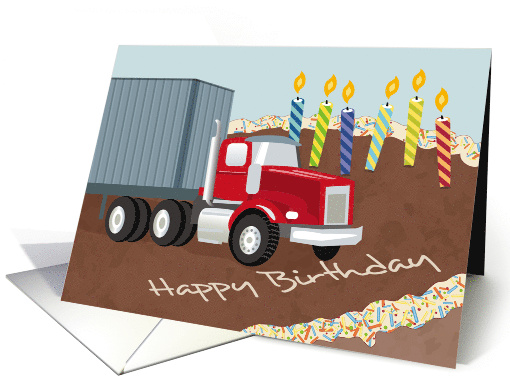 Container Truck on Cake with Candles Happy Birthday card (1421386)