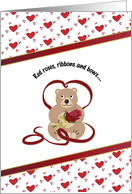 Red Rose, Ribbon and Bows: Valentine’s Day card