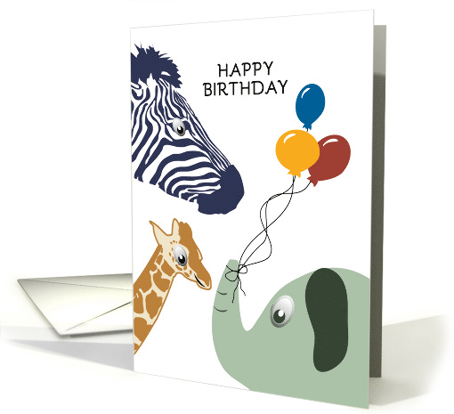 Happy Birthday Jungle Zoo Animals With Balloons card (1581850)