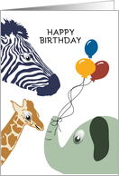 Happy Birthday Jungle Zoo Animals With Balloons card