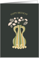 Vase with Asters and Hoya or Poms Happy Birthday card