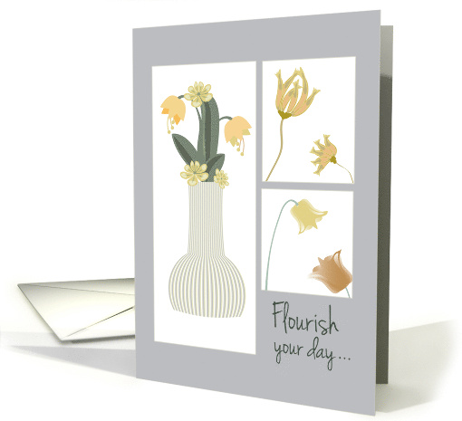 Vase with Florals Asters Tubes and Tulips Happy Birthday card