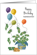 Currency Balloons Happy Birthday Numismatist card