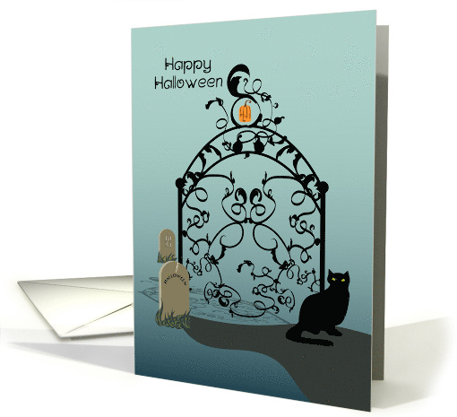 Halloween Graveyard Gate with Black Cat card (1700998)