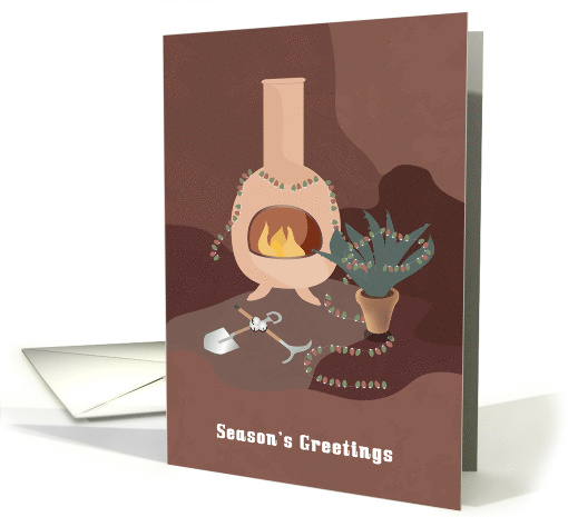 Spade Pickaxe with Chiminea Season's Greetings card (1703584)