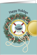Wreath Around Window Porthole and Cruise Ship Happy Holidays card