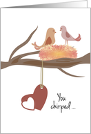 Happy Valentine’s Day Birds in Nest with Dangling Heart card