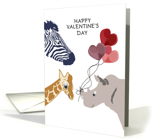 Zebra, Giraffe, Rhinoceros Wild at Heart Valentine's Day card