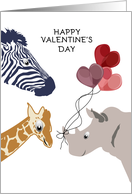Zebra, Giraffe, Rhinoceros Wild at Heart Valentine’s Day card