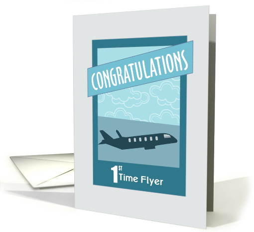 Jet Airplane and Clouds First Time Flyer Congratulations card