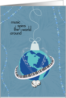 Illustrated Music Theme Ornament Spins the World Around card