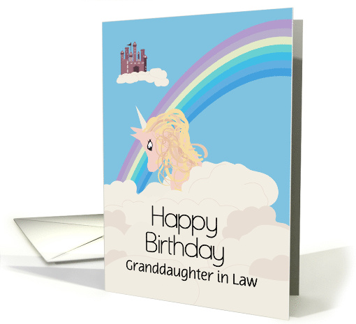 Unicorn and Castle with Rainbow Customize Relationship Birthday card
