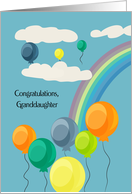 Granddaughter Rainbow and Balloons Congratulations card