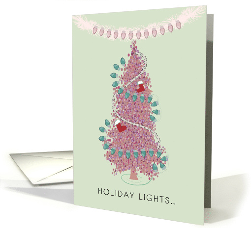 Pink and Green Holiday Lights on Tree card (1805654)