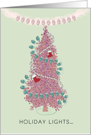 Pink and Green Holiday Lights on Tree card