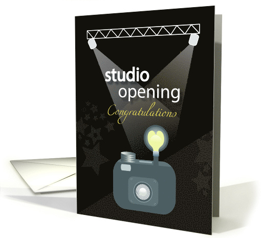 Camera with Heart Lightbulb New Photo Studio Congratulations card