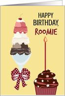 Ice Cream Sundae and Chocolate Cupcake For Roommate Birthday card