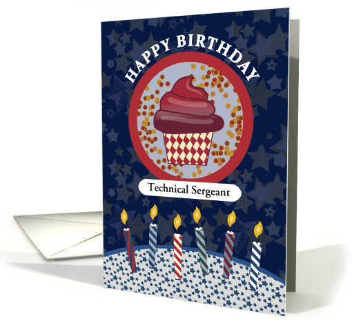 Custom Military Rank Happy Birthday Cupcake and Candles card (1845078)