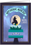 Wolf and Woodland Sky Waxing Gibbous Moon Phase Birthday Cake card