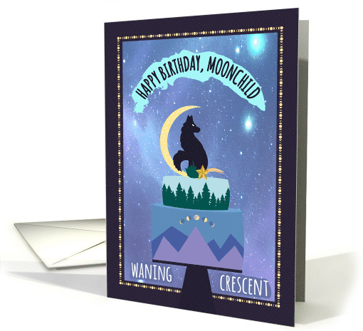 Waning Crescent Wolf and Woodland Mountain Skyline card (1851858)