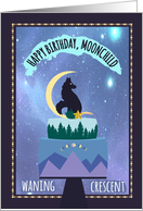 Waning Crescent Wolf and Woodland Mountain Skyline card