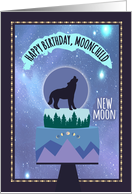 New Moon Howling Wolf and Mountain Skyline Birthday Cake card