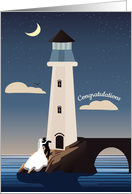 Seaside Lighthouse Bride and Groom Wedding Congratulations card