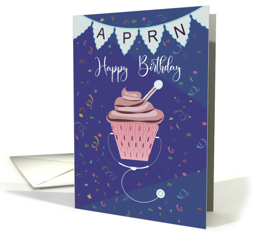 Pennant with Cupcake and Stethoscope Birthday APRN card (1912338)