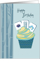 Tiles and Cupcake Mahjong Player Birthday card