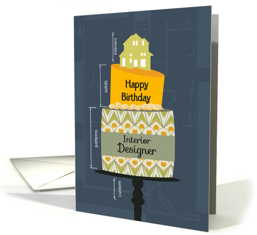 House on Cake with Plan Notations for Interior Designer Birthday card