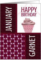 Oval Garnet Gems and Cupcake for January Birthday card