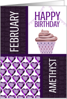 Heart Amethyst Gems and Cupcake for February Birthday card