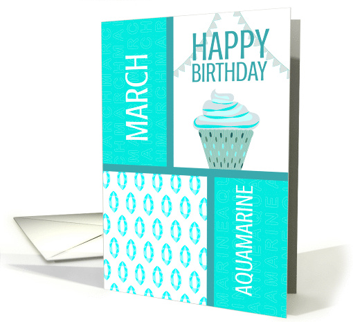 Marquise Aquamarine Gems and Cupcake for March Birthday card (1918980)