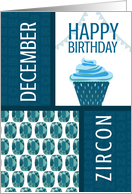 Zircon Antique Cut Gems and Cupcake December Birthday card