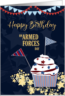 Cupcake with Pennants and Flags for Birthday on Armed Forces Day card
