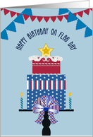 Two Tier Cake with Star Topper Birthday on Flag Day card