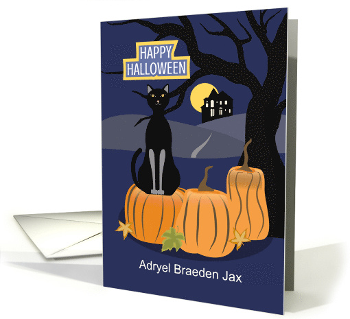 Purrs Paws and Pumpkins Happy Halloween Custom Name card (1930122)