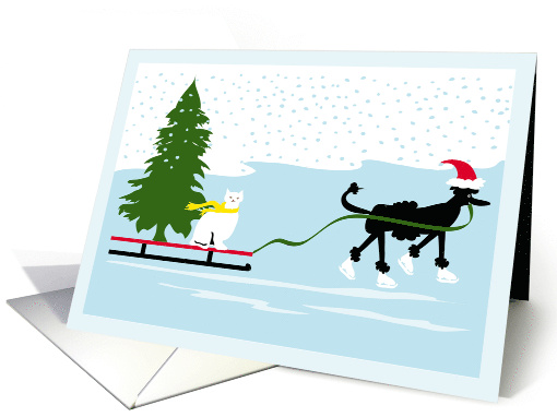 Skating Poodle Friend Happy Holidays card (719555)