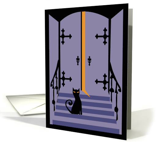 Cat on Porch Halloween card (751678)