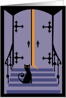 Cat on Porch Halloween card