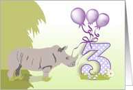 Rhinoceros 3rd Birthday card