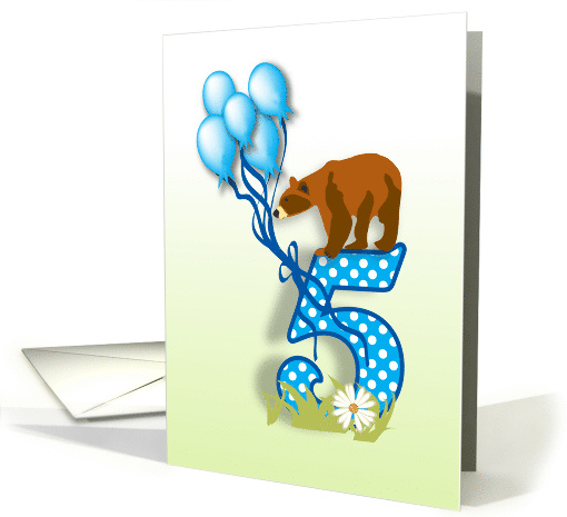 Bear and Balloons for Fifth Birthday card (777631)