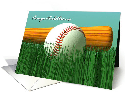 Bat and Baseball on Grass Home Run Congratulations card (822827)