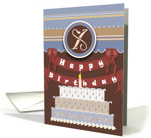 Happy Birthday Cake Monogram X card (876520)